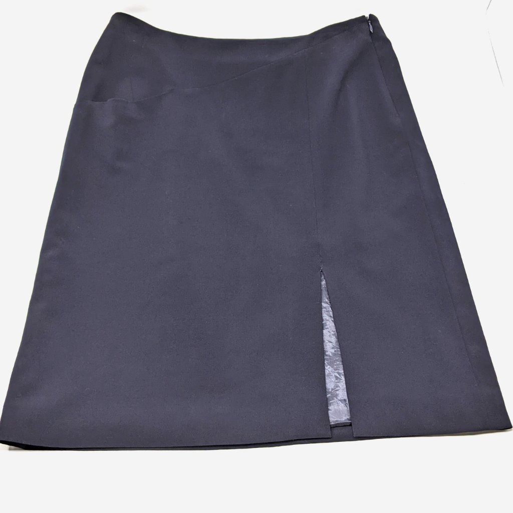 Giorgio Armani Black A-Line Skirt Offset Slit Sz 42 / 6 Unique Details Italy